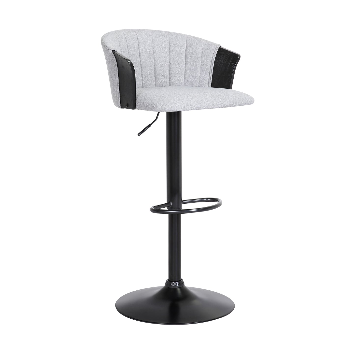 Lydia Adjustable Wood Bar Stool with Faux Leather and Black Metal