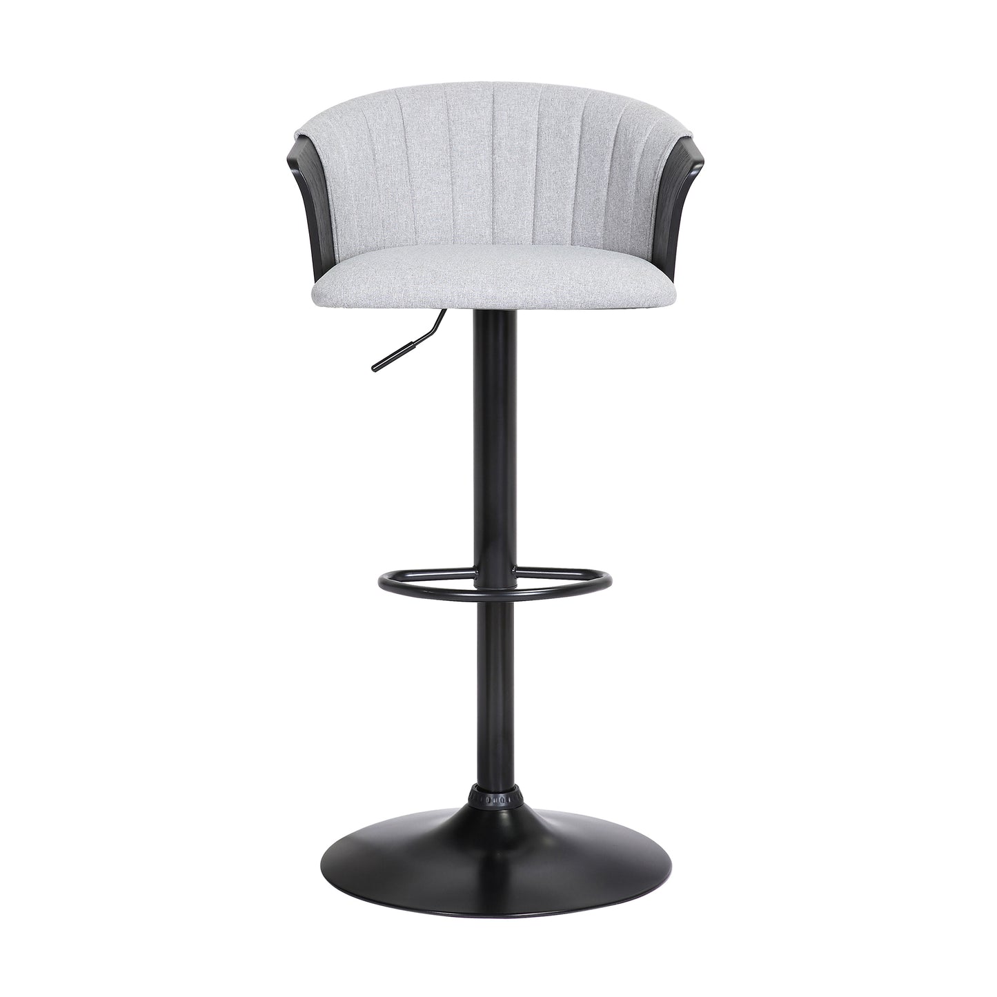 Lydia Adjustable Wood Bar Stool with Faux Leather and Black Metal