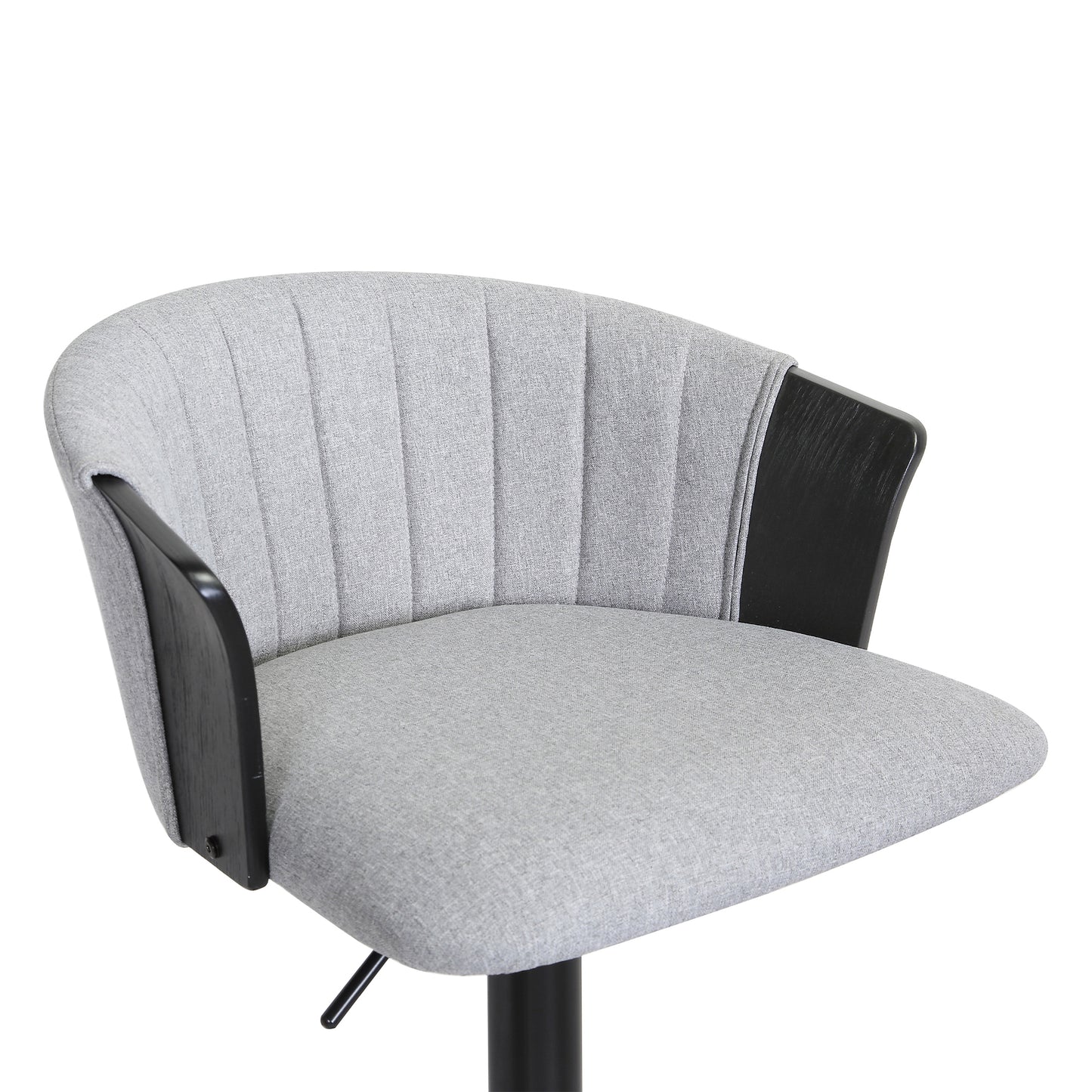 Lydia Adjustable Wood Bar Stool with Faux Leather and Black Metal