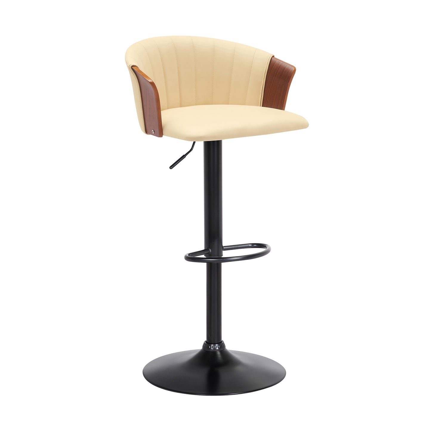 Lydia Adjustable Wood Bar Stool with Faux Leather and Black Metal