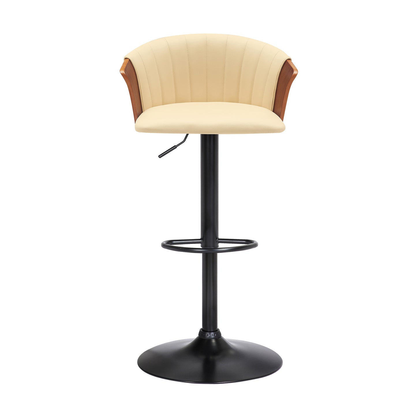 Lydia Adjustable Wood Bar Stool with Faux Leather and Black Metal
