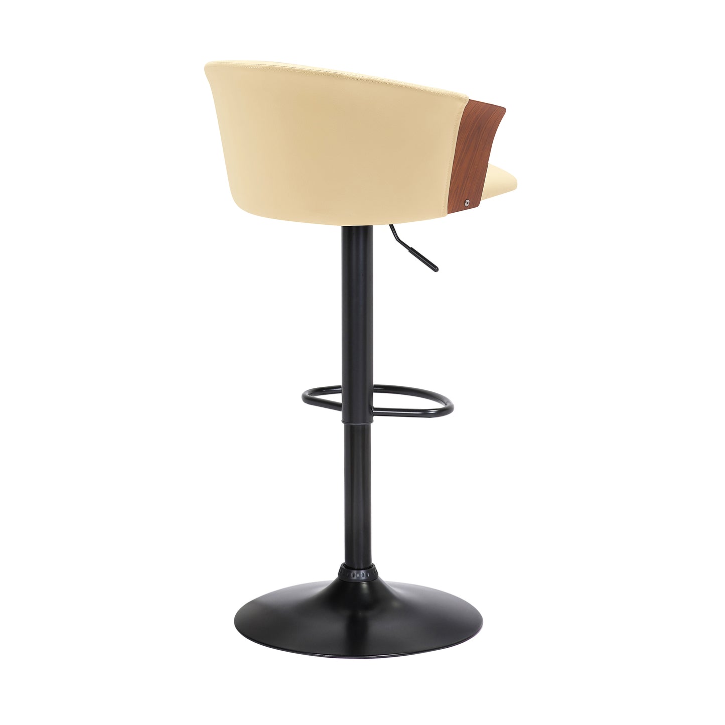 Lydia Adjustable Wood Bar Stool with Faux Leather and Black Metal