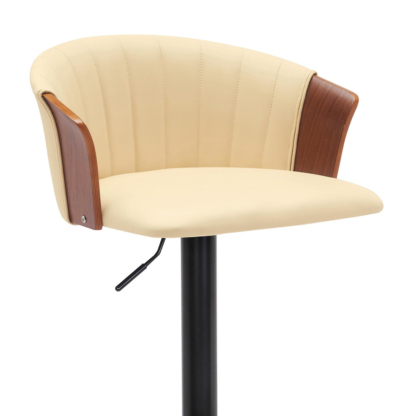Lydia Adjustable Wood Bar Stool with Faux Leather and Black Metal