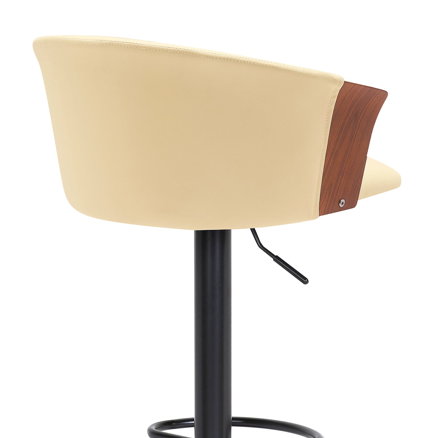 Lydia Adjustable Wood Bar Stool with Faux Leather and Black Metal