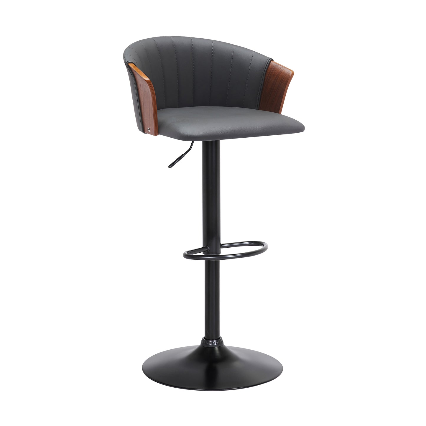 Lydia Adjustable Wood Bar Stool with Faux Leather and Black Metal