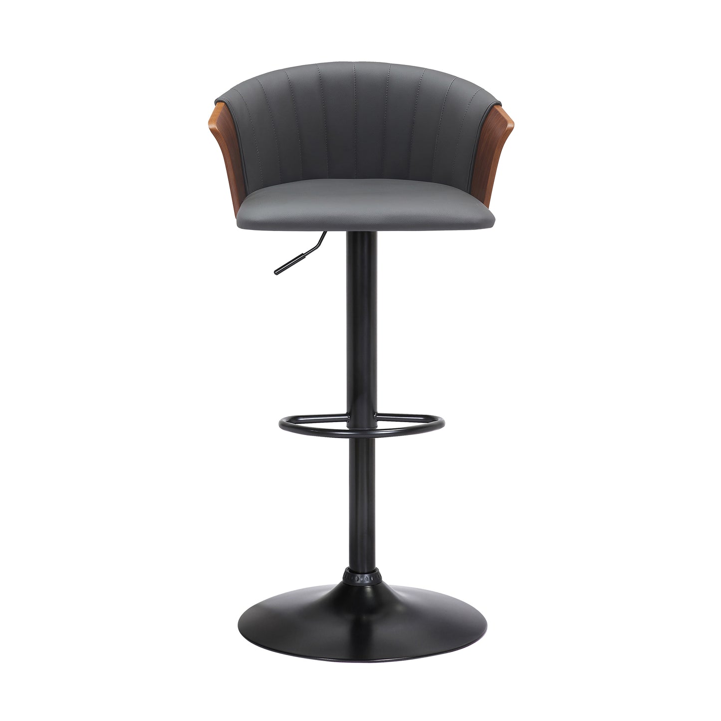 Lydia Adjustable Wood Bar Stool with Faux Leather and Black Metal