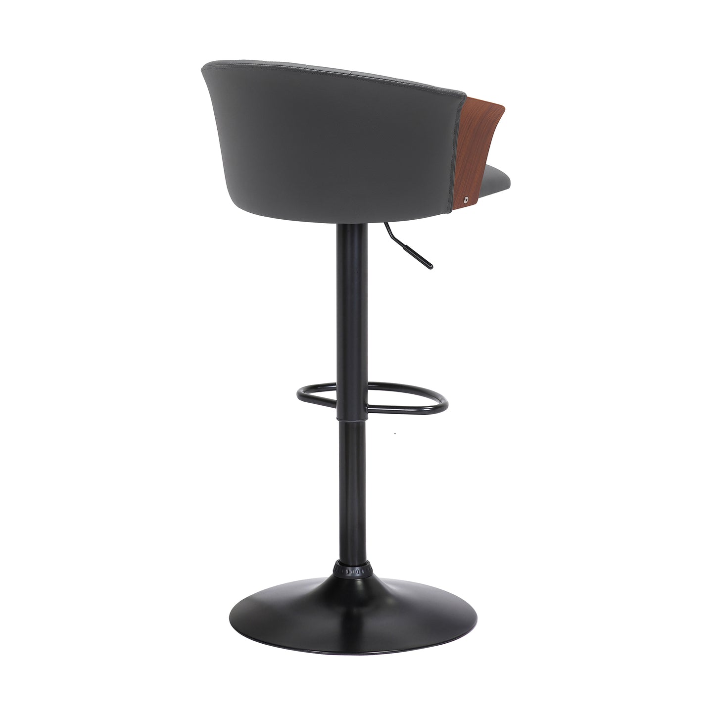 Lydia Adjustable Wood Bar Stool with Faux Leather and Black Metal