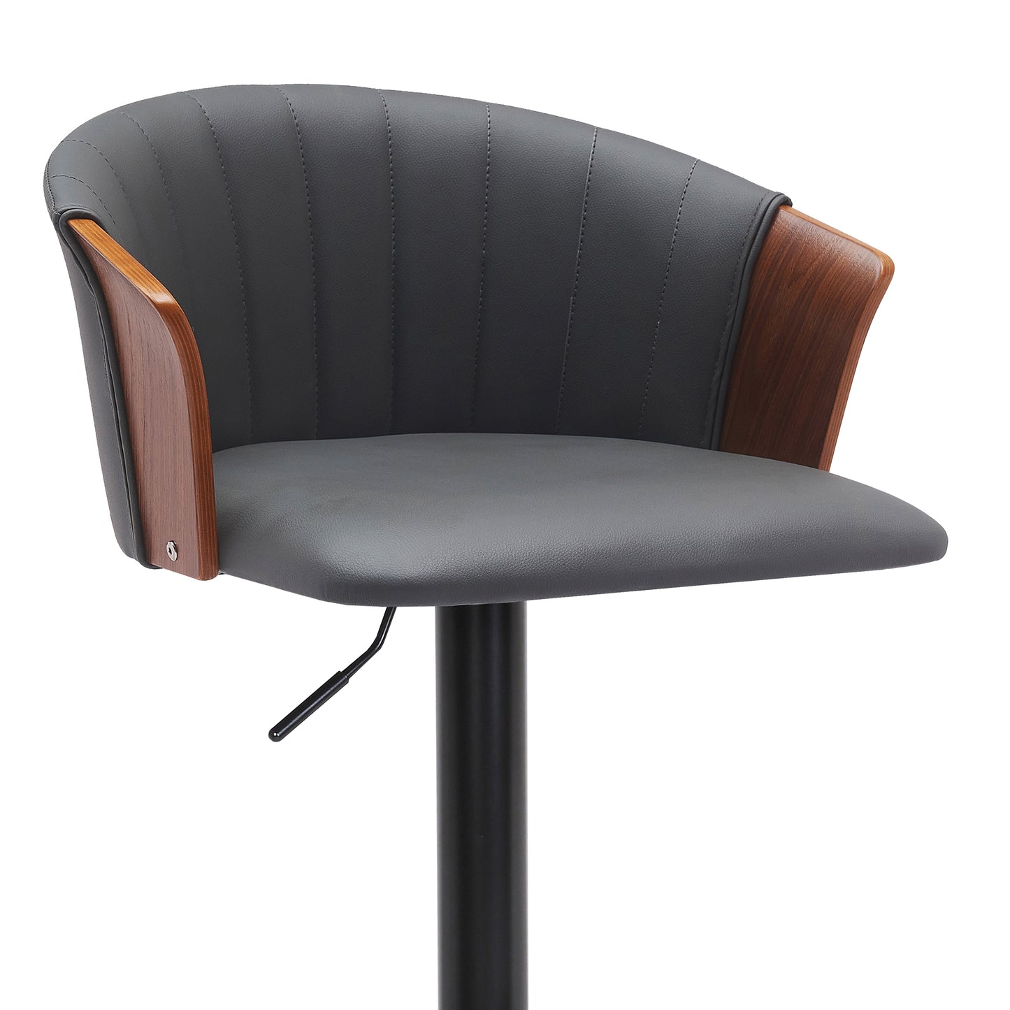 Lydia Adjustable Wood Bar Stool with Faux Leather and Black Metal
