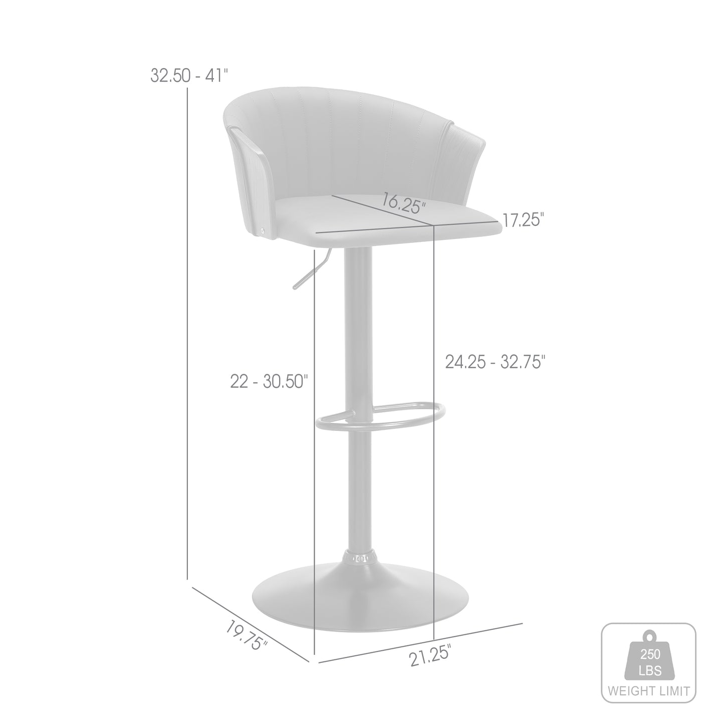 Lydia Adjustable Wood Bar Stool with Faux Leather and Black Metal