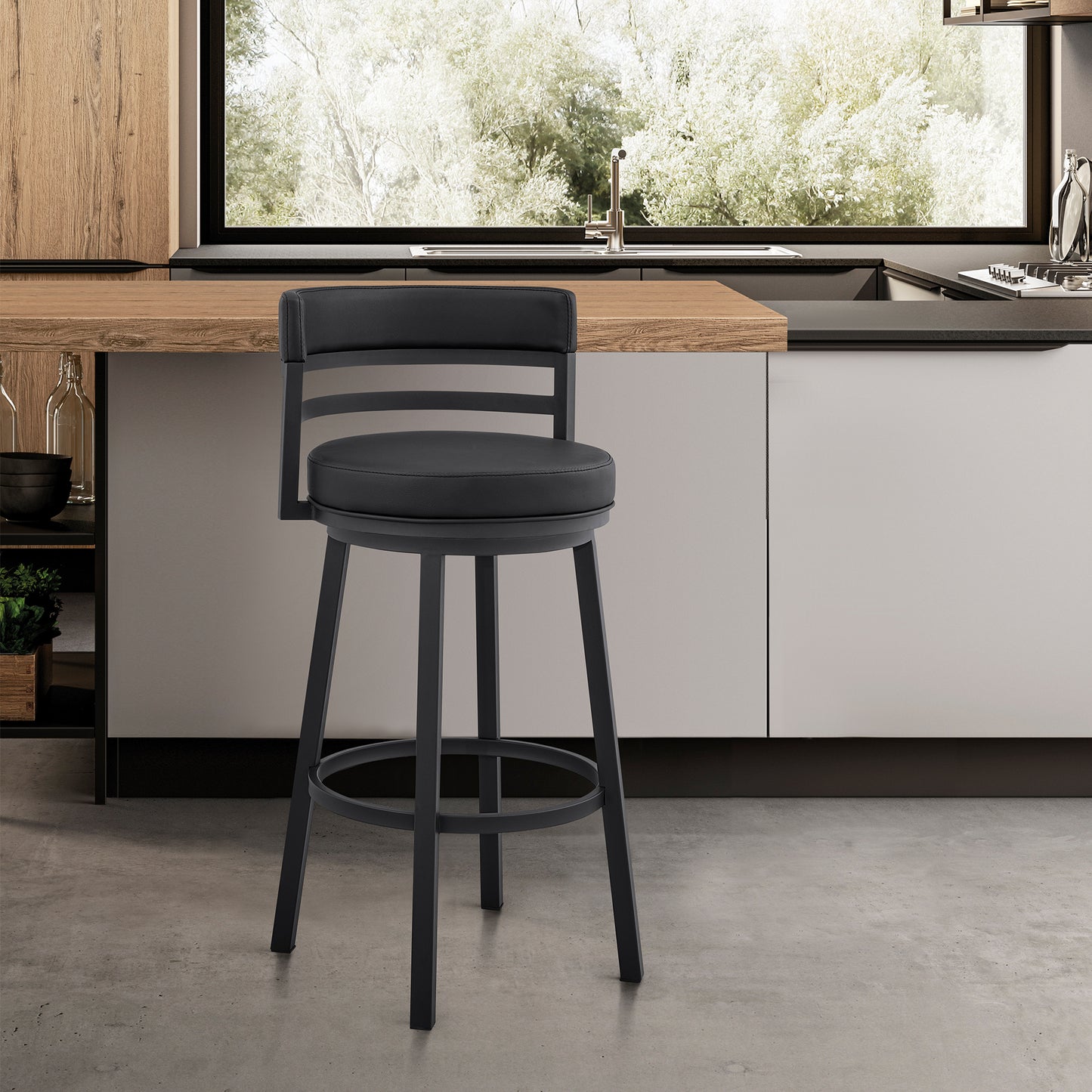 Madrid Bar and Counter Height Swivel Faux Leather and Brushed Stainless Steel Bar Stool