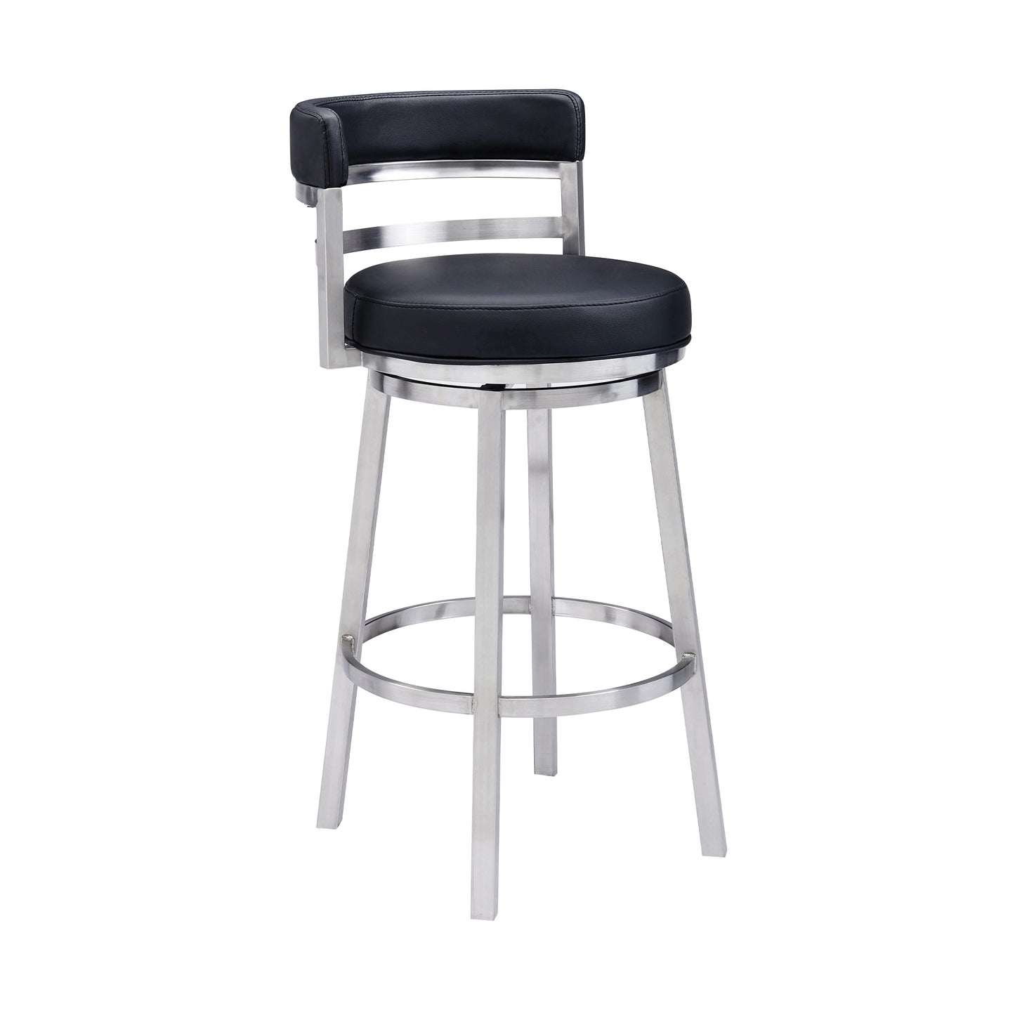 Madrid Bar and Counter Height Swivel Faux Leather and Brushed Stainless Steel Bar Stool