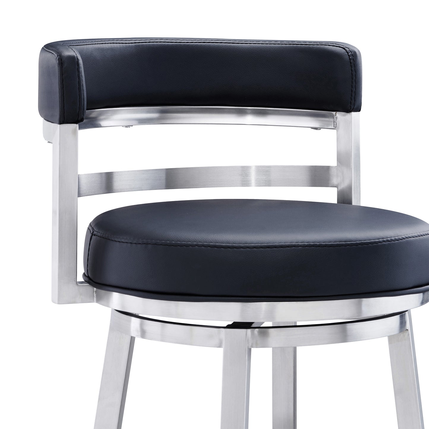 Madrid Bar and Counter Height Swivel Faux Leather and Brushed Stainless Steel Bar Stool