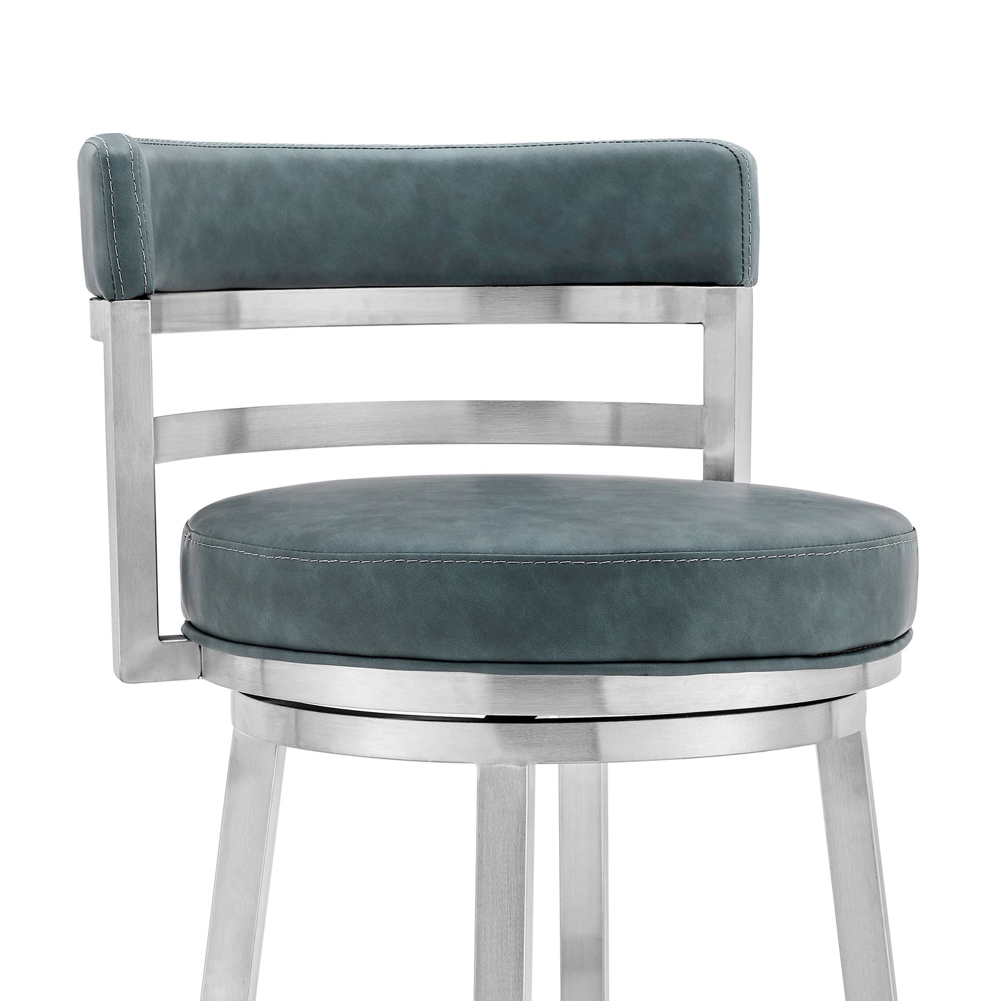 Madrid 26" Counter Height Swivel Blue Faux Leather and Brushed Stainless Steel Bar Stool