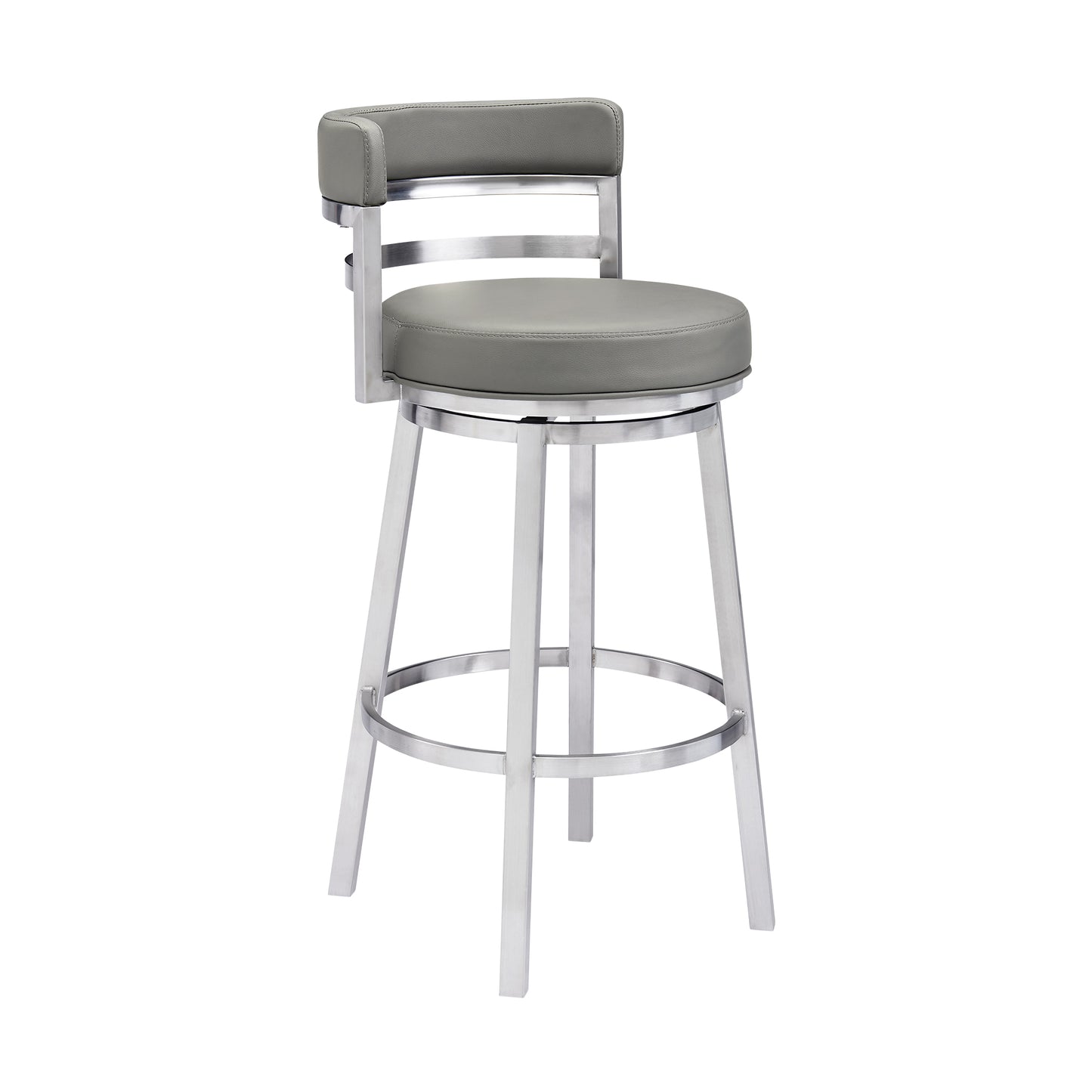 Madrid Bar and Counter Height Swivel Faux Leather and Brushed Stainless Steel Bar Stool