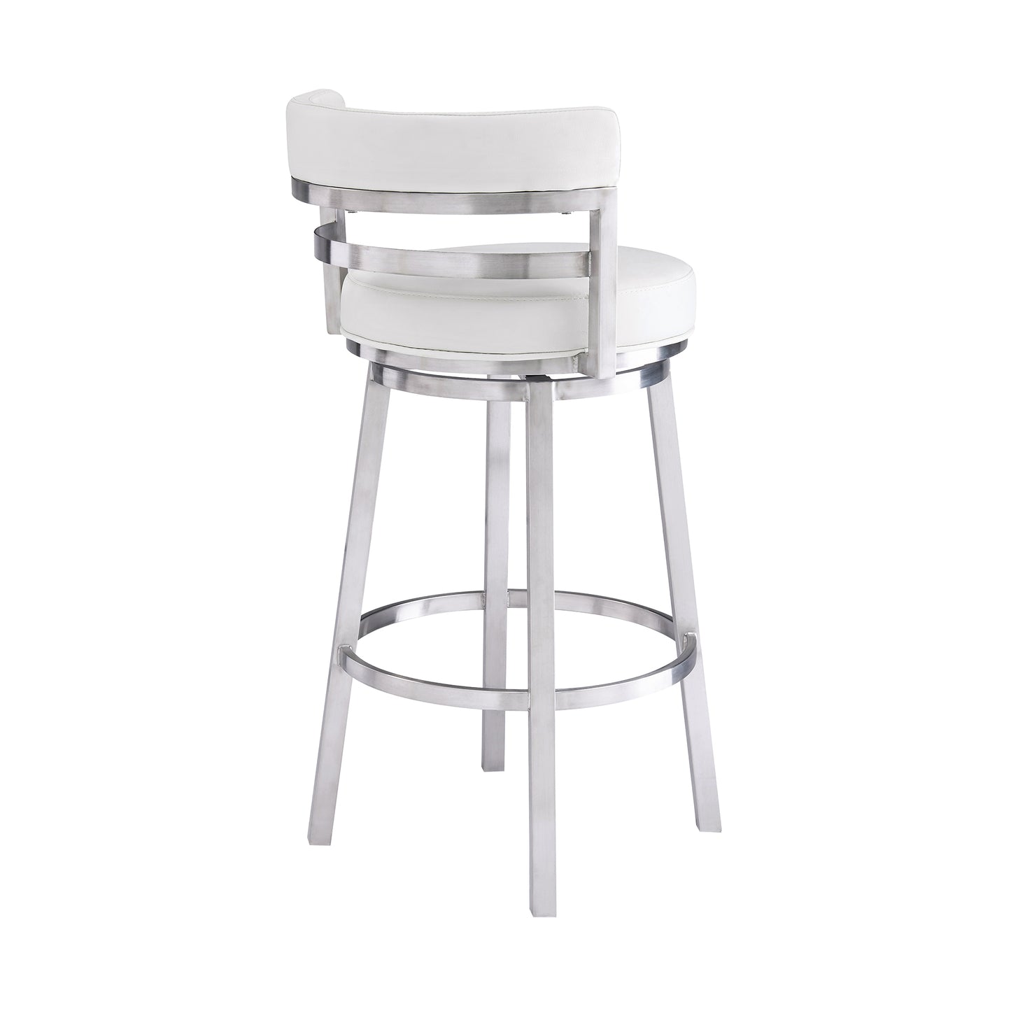 Madrid 26" Counter Height Swivel White Faux Leather and Brushed Stainless Steel Bar Stool