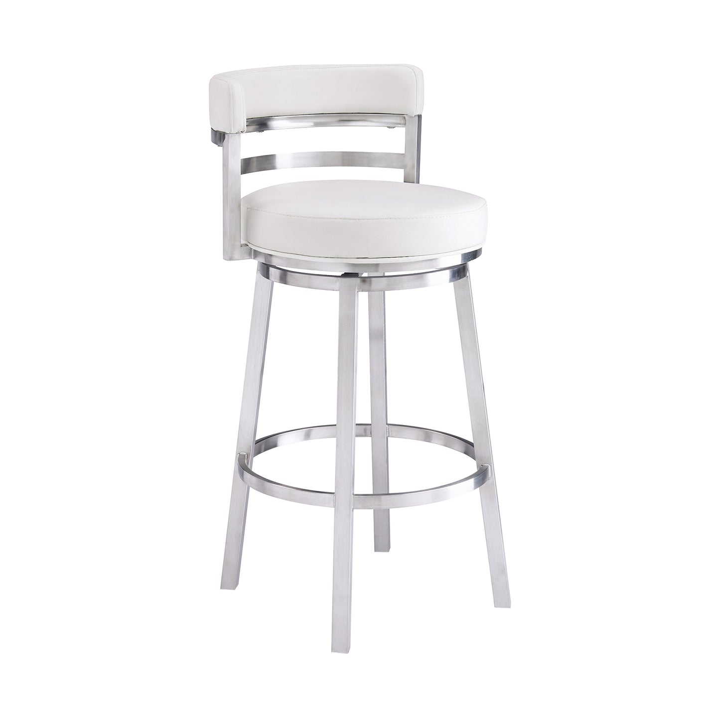 Madrid Bar and Counter Height Swivel Faux Leather and Brushed Stainless Steel Bar Stool