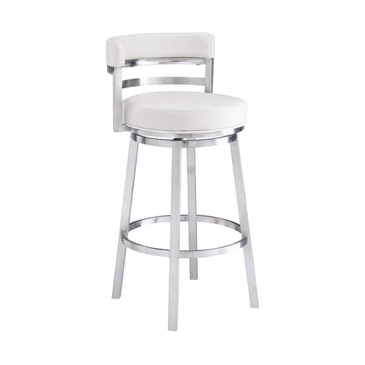 Madrid Bar and Counter Height Swivel Faux Leather and Brushed Stainless Steel Bar Stool