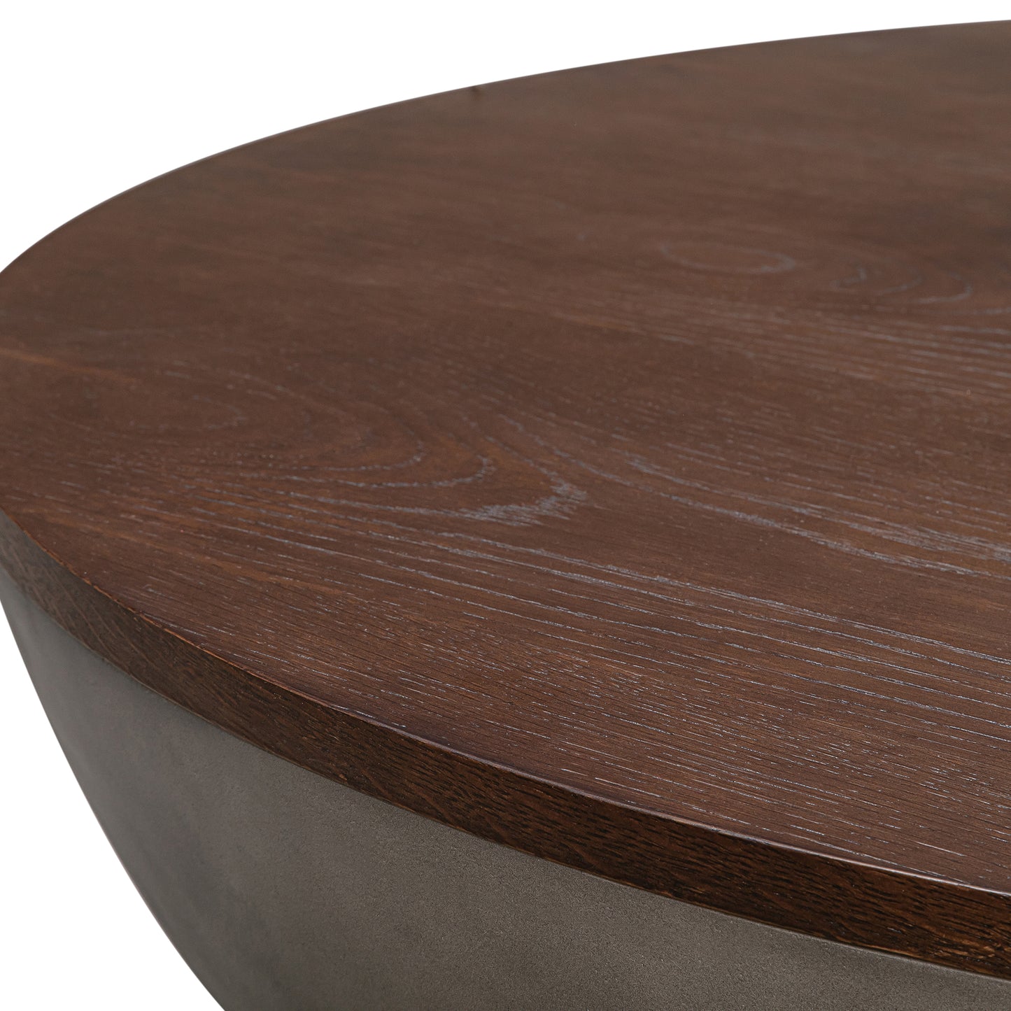 Melody Round Coffee Table in Concrete and Brown Brushed Oak