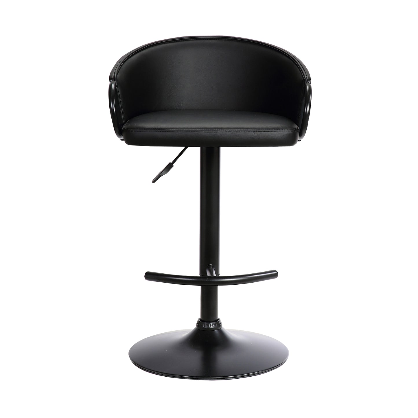 Montego Adjustable Black Faux Leather Swivel Barstool in Black Powder Coated Finish