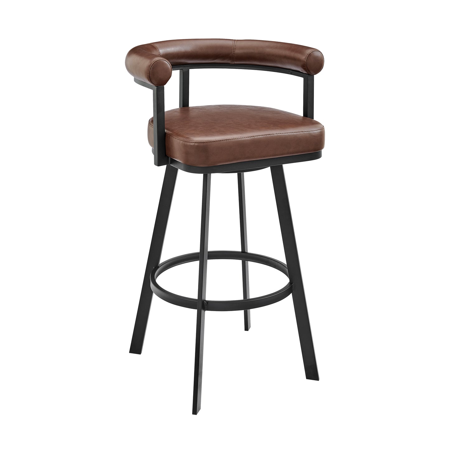 Magnolia 26" Swivel Counter Stool in Black Metal with Brown Faux Leather