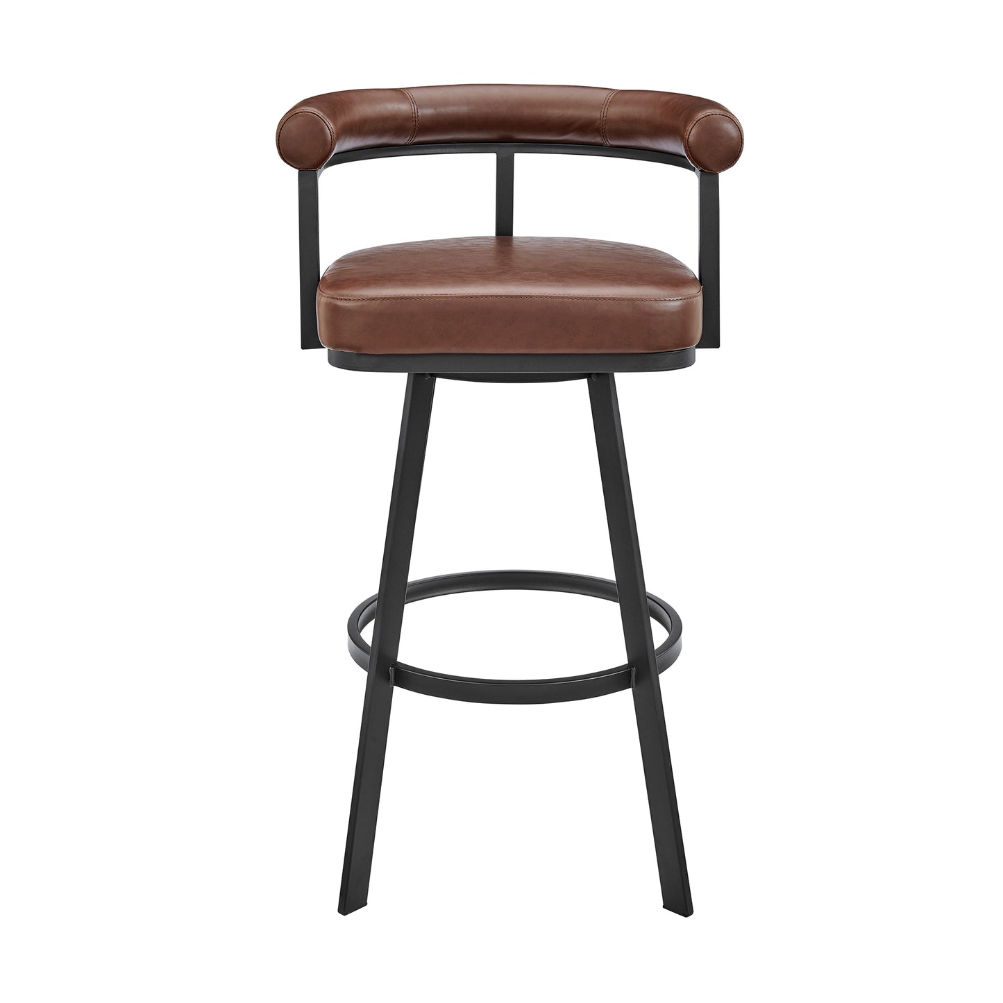 Magnolia 26" Swivel Counter Stool in Black Metal with Brown Faux Leather