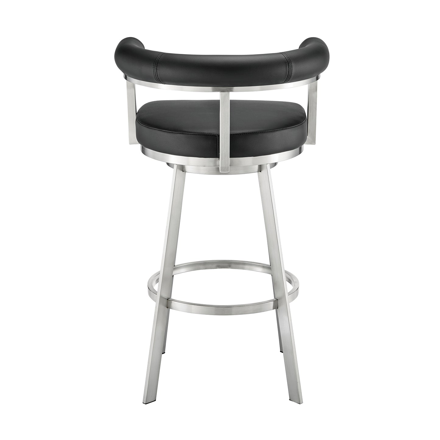 Magnolia 26" Swivel Counter Stool in Brushed Stainless Steel with Black Faux Leather