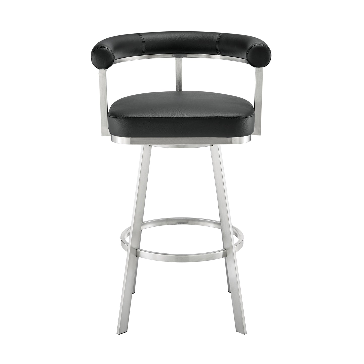 Magnolia 30" Swivel Bar Stool in Brushed Stainless Steel with Black Faux Leather