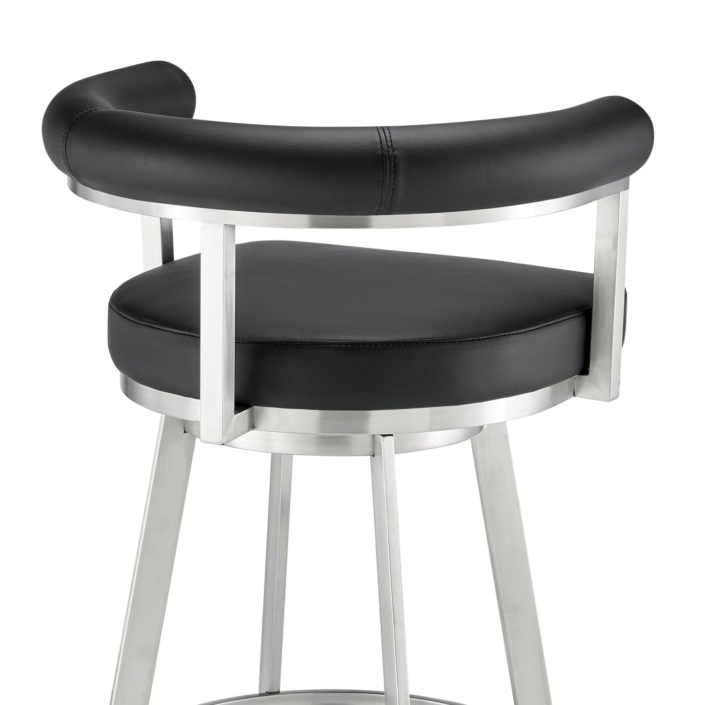 Magnolia 30" Swivel Bar Stool in Brushed Stainless Steel with Black Faux Leather