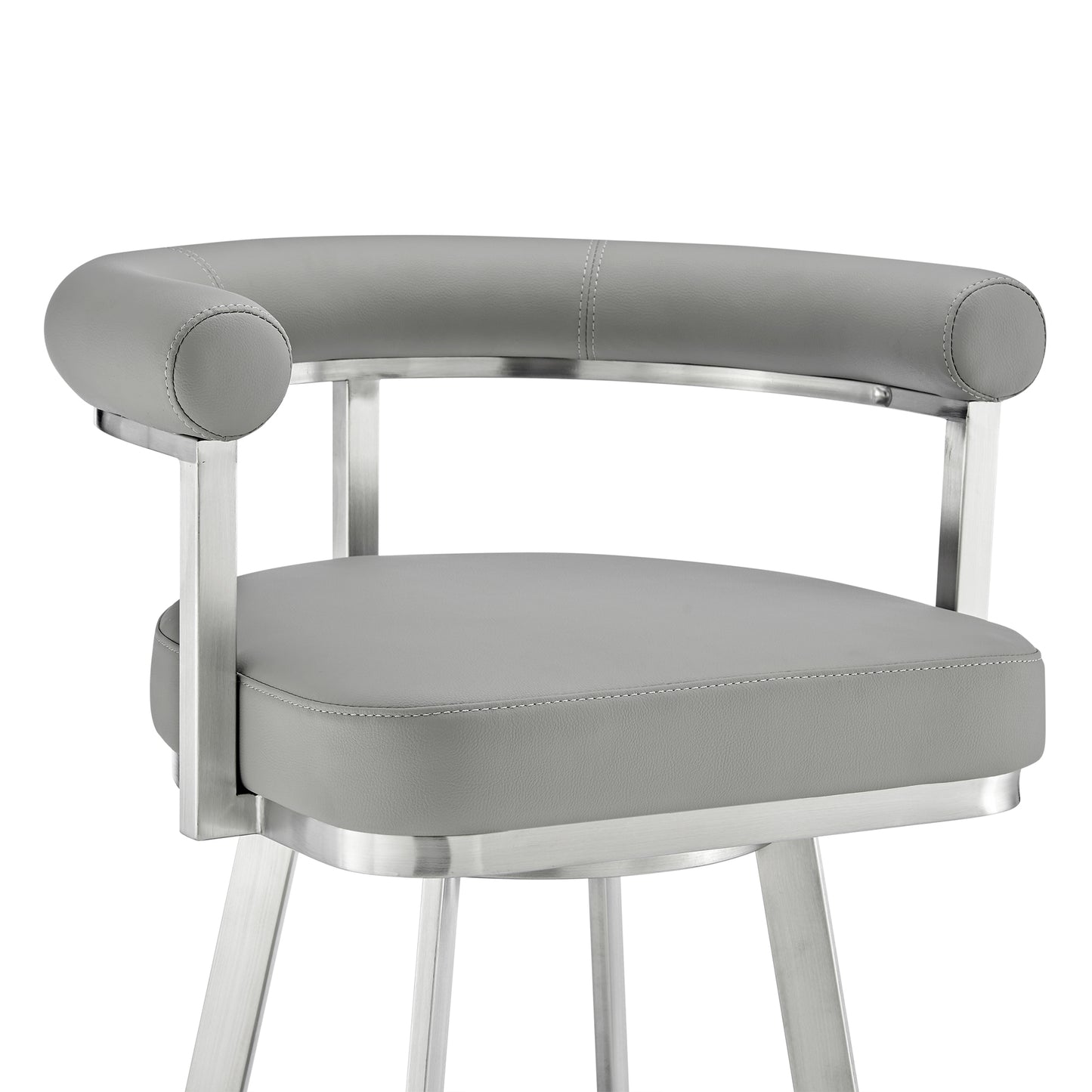 Magnolia 26" Swivel Counter Stool in Brushed Stainless Steel with Light Gray Faux Leather