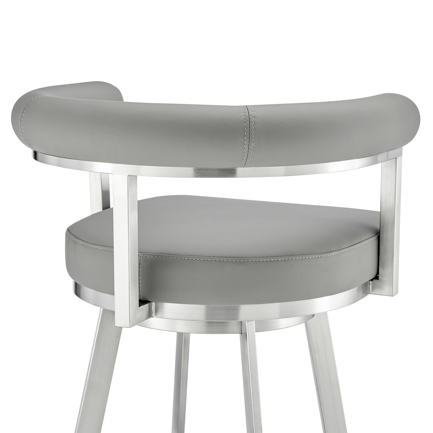 Magnolia 26" Swivel Counter Stool in Brushed Stainless Steel with Light Gray Faux Leather