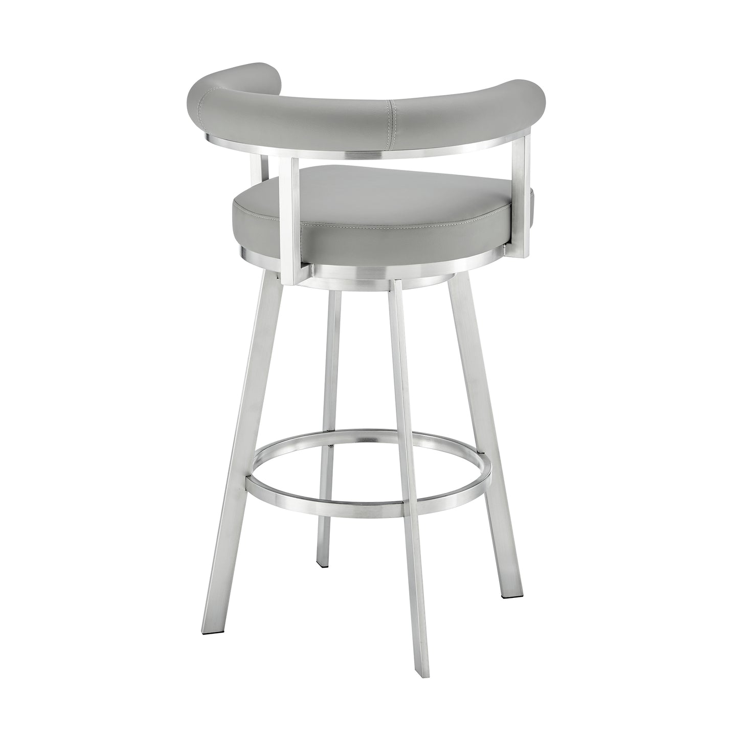 Magnolia 30" Swivel Bar Stool in Brushed Stainless Steel with Light Gray Faux Leather