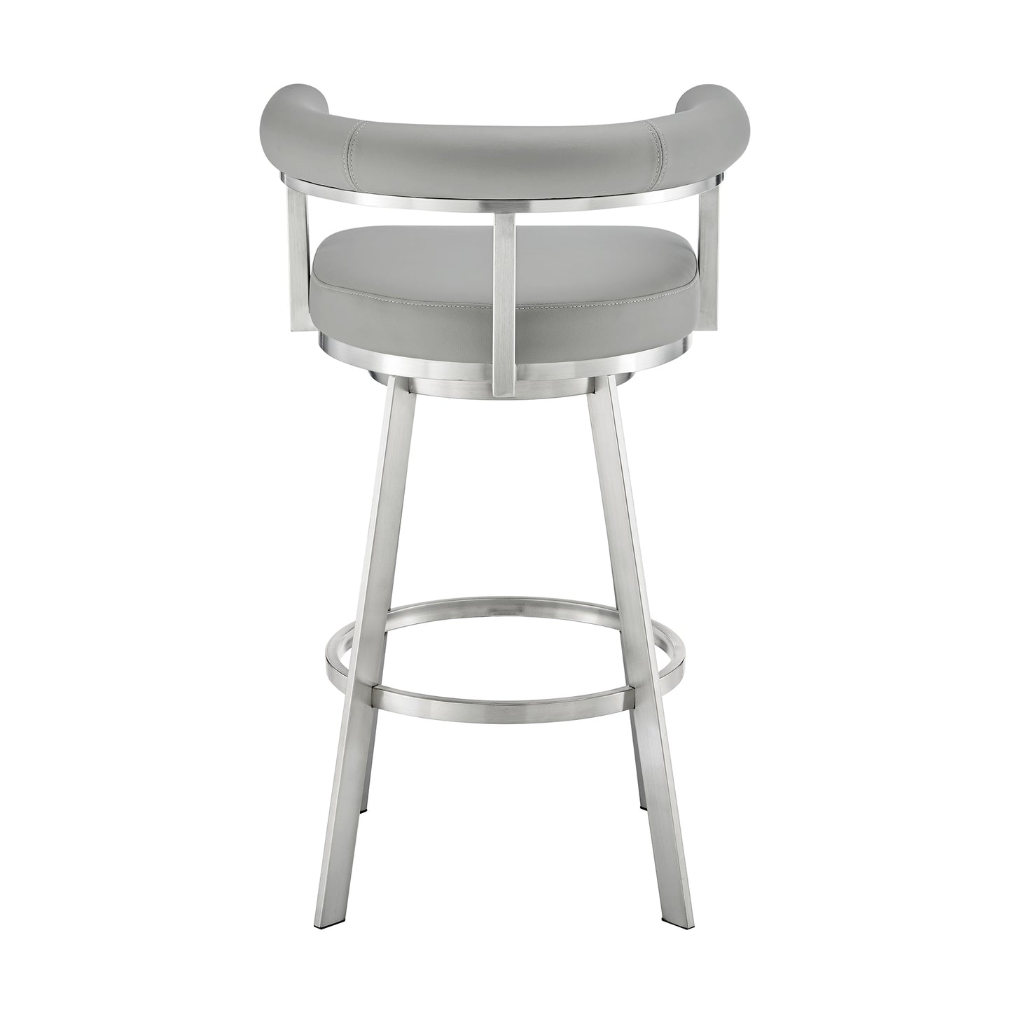 Magnolia 30" Swivel Bar Stool in Brushed Stainless Steel with Light Gray Faux Leather