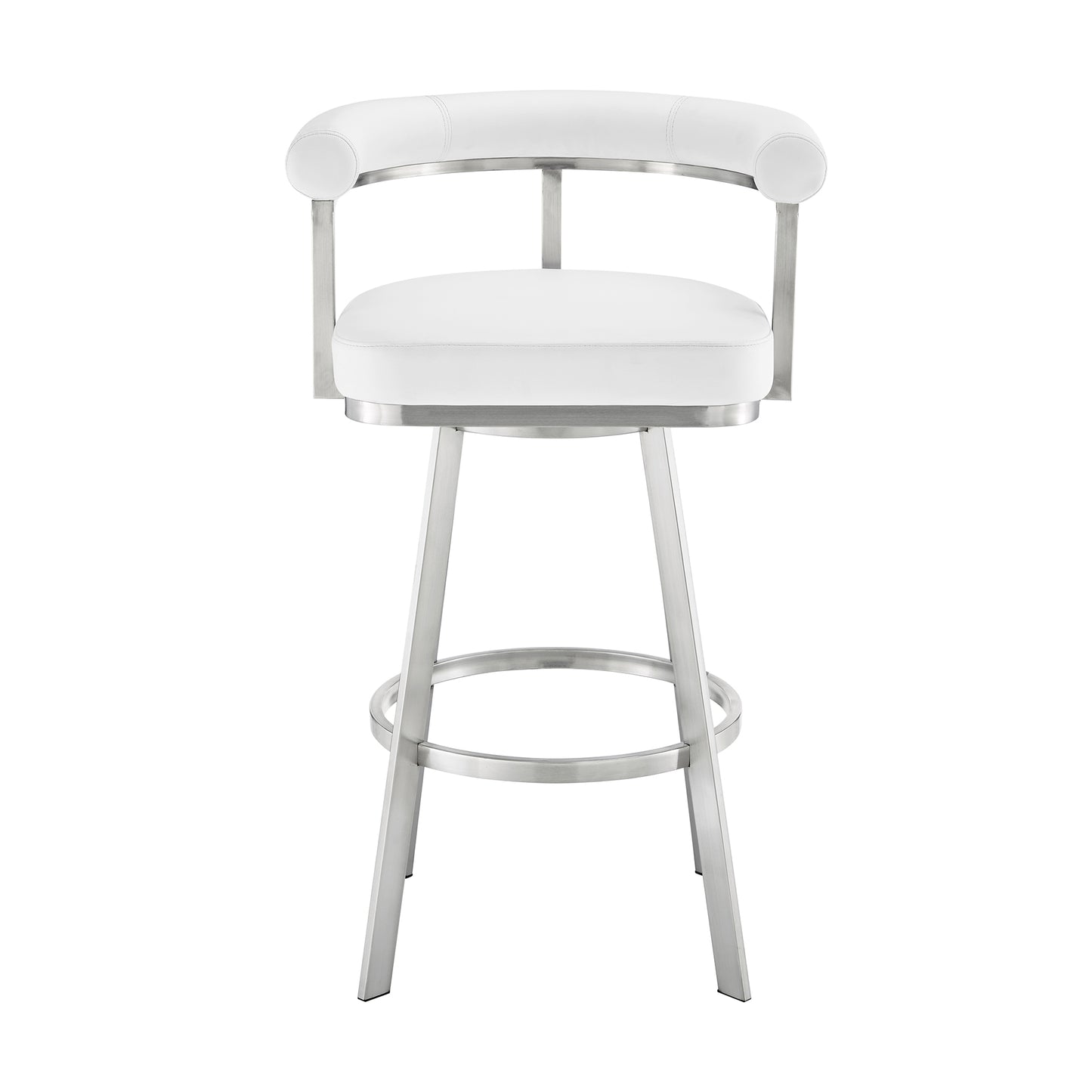 Magnolia 26" Swivel Counter Stool in Brushed Stainless Steel with White Faux Leather