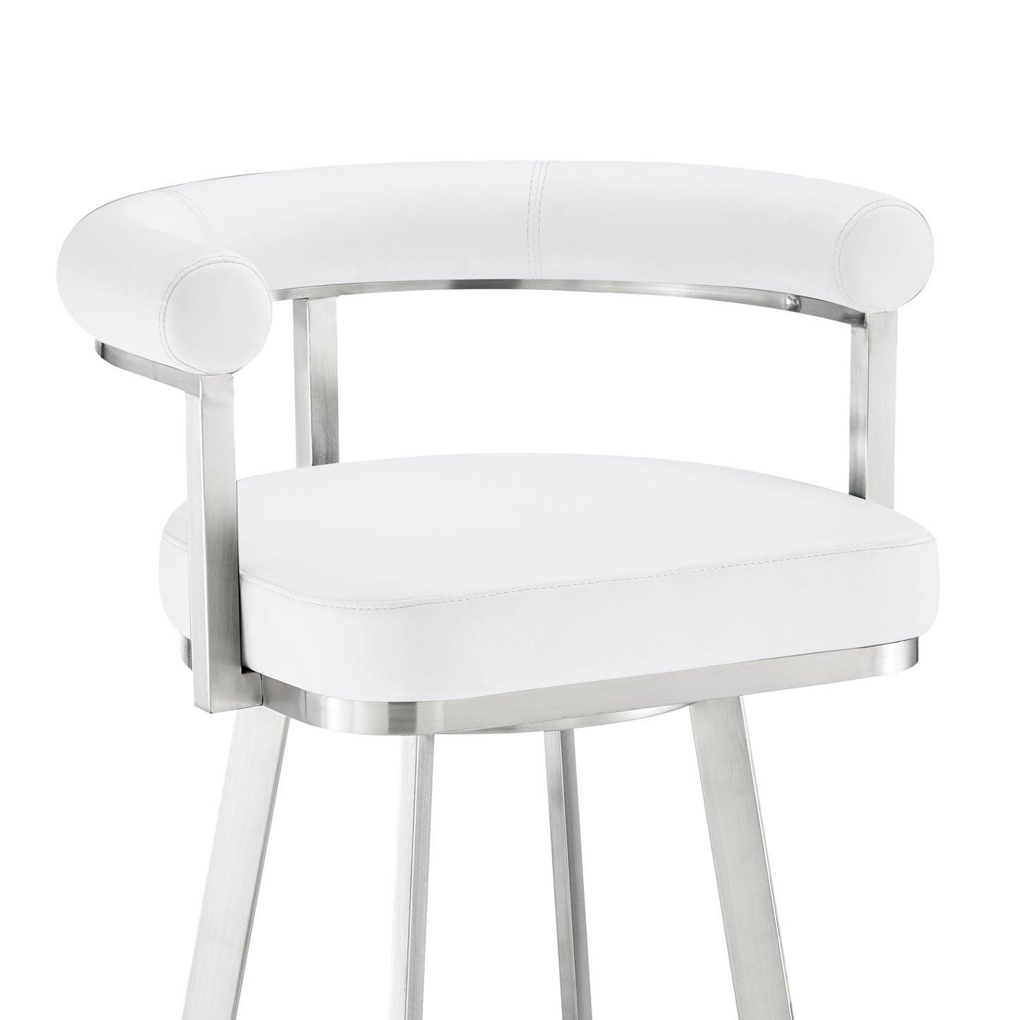 Magnolia 26" Swivel Counter Stool in Brushed Stainless Steel with White Faux Leather