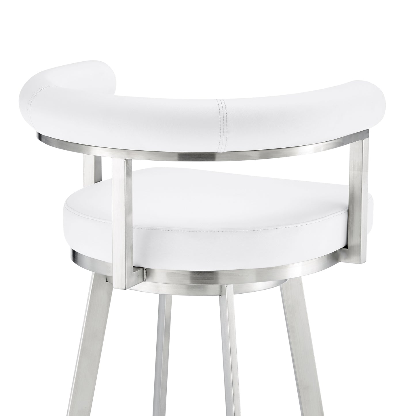 Magnolia 30" Swivel Bar Stool in Brushed Stainless Steel with White Faux Leather