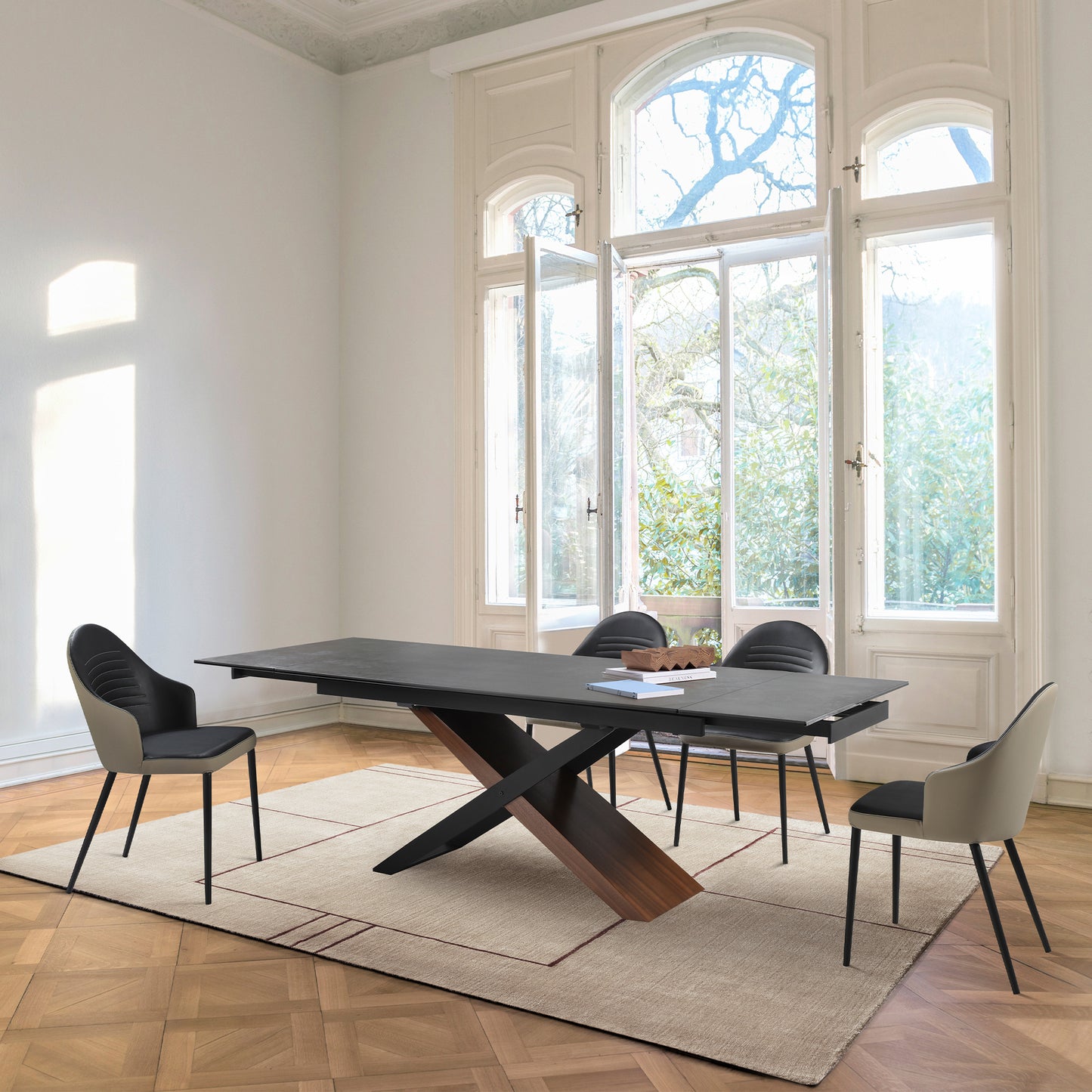 Milena Extendable Dining Table in Stone and Wood