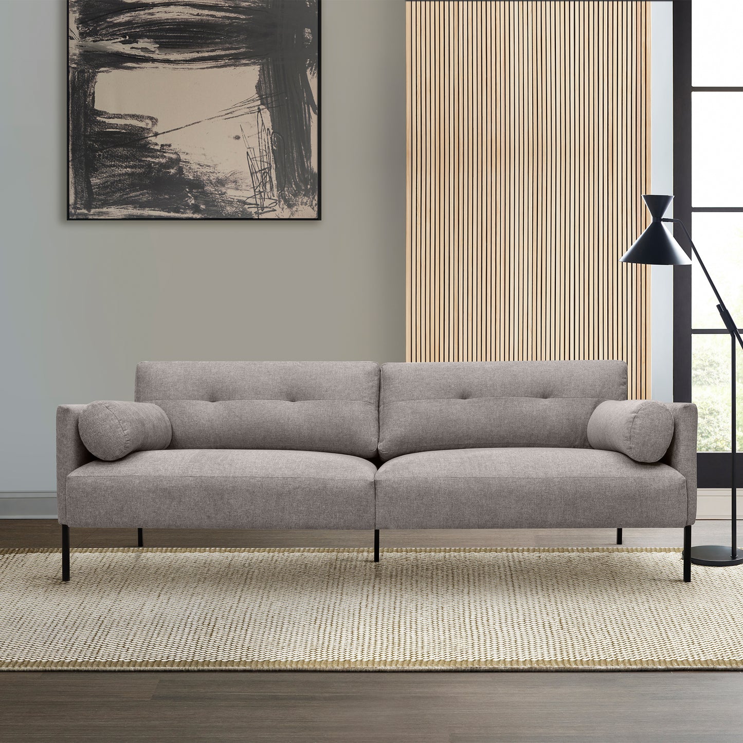 Michalina 84" Sofa with Black Metal Legs in Fabric and Velvet Options