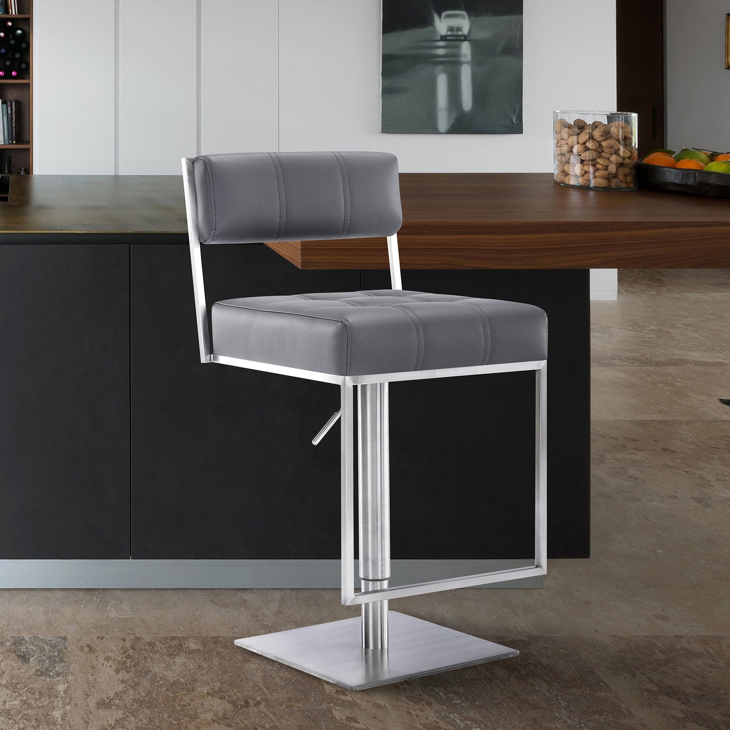 Michele Swivel Adjustable Height Faux Leather and Metal Bar Stool
