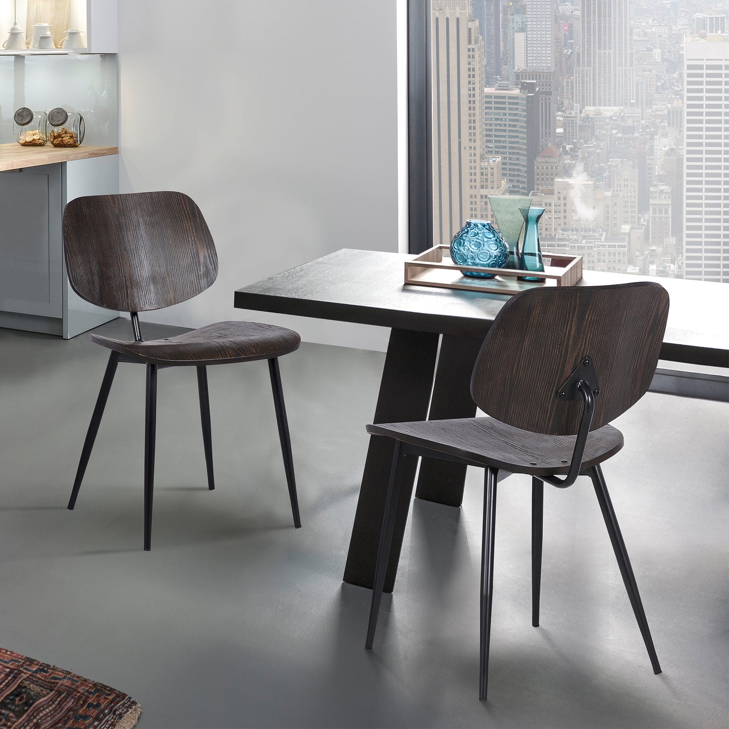 Miki Mid-Century Black and Walnut Wood Dining Accent Chairs (Set of 2)