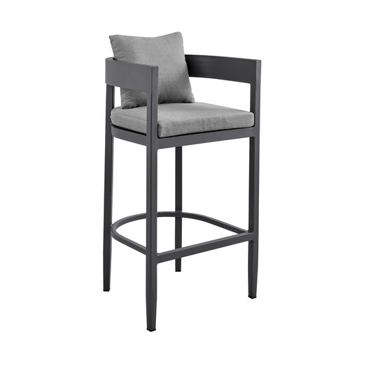 Menorca Outdoor Patio Bar Stool in Aluminum with Cushions