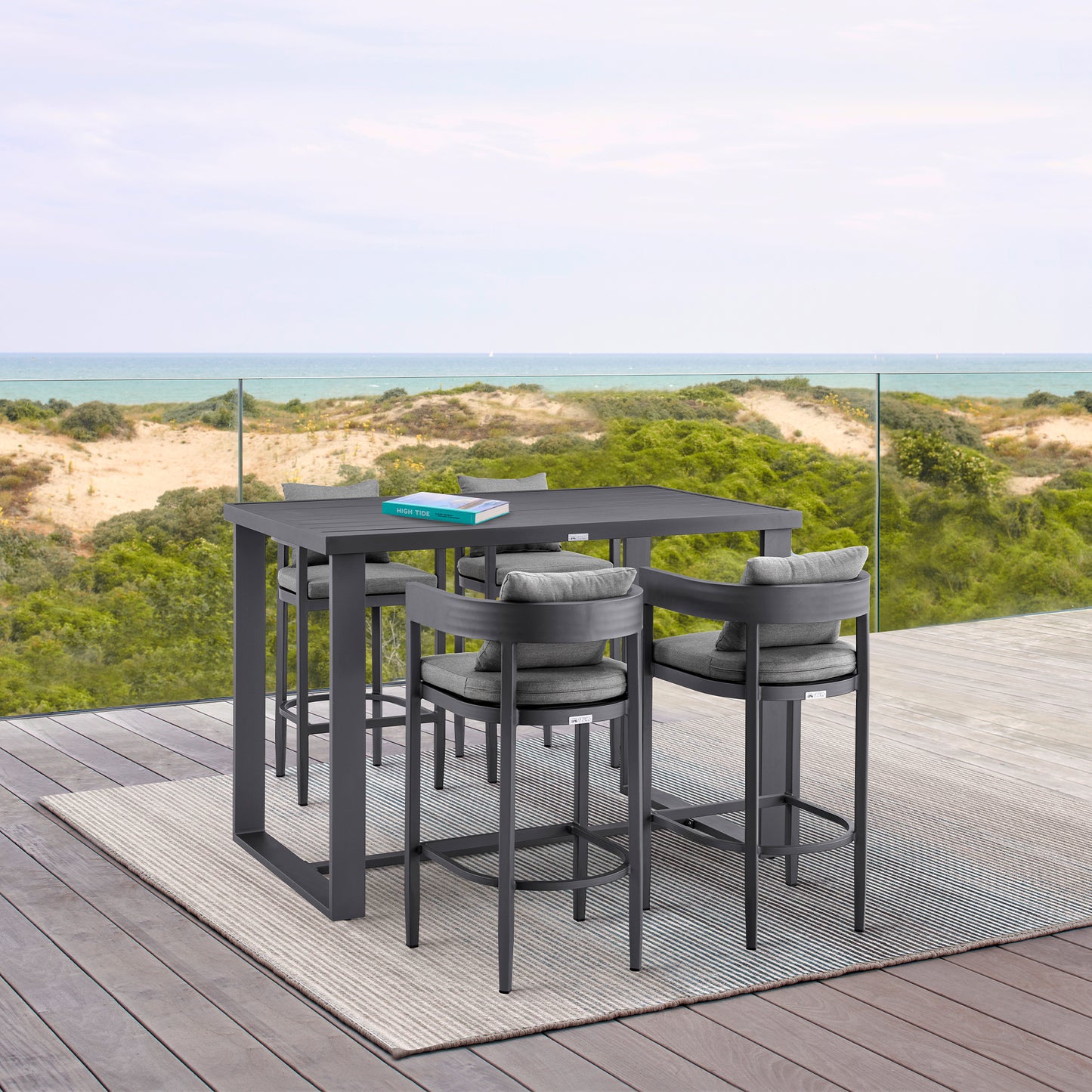 Menorca Outdoor Patio Bar Stool in Aluminum with Cushions