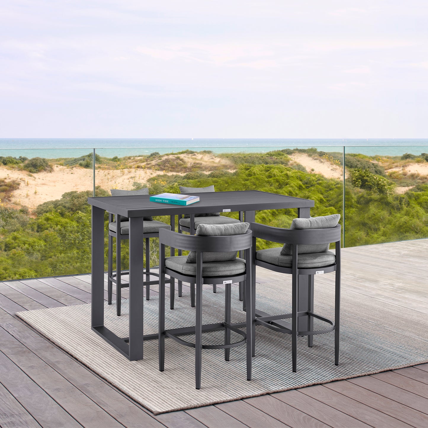 Menorca Outdoor Patio Bar Height Dining Table in Aluminum