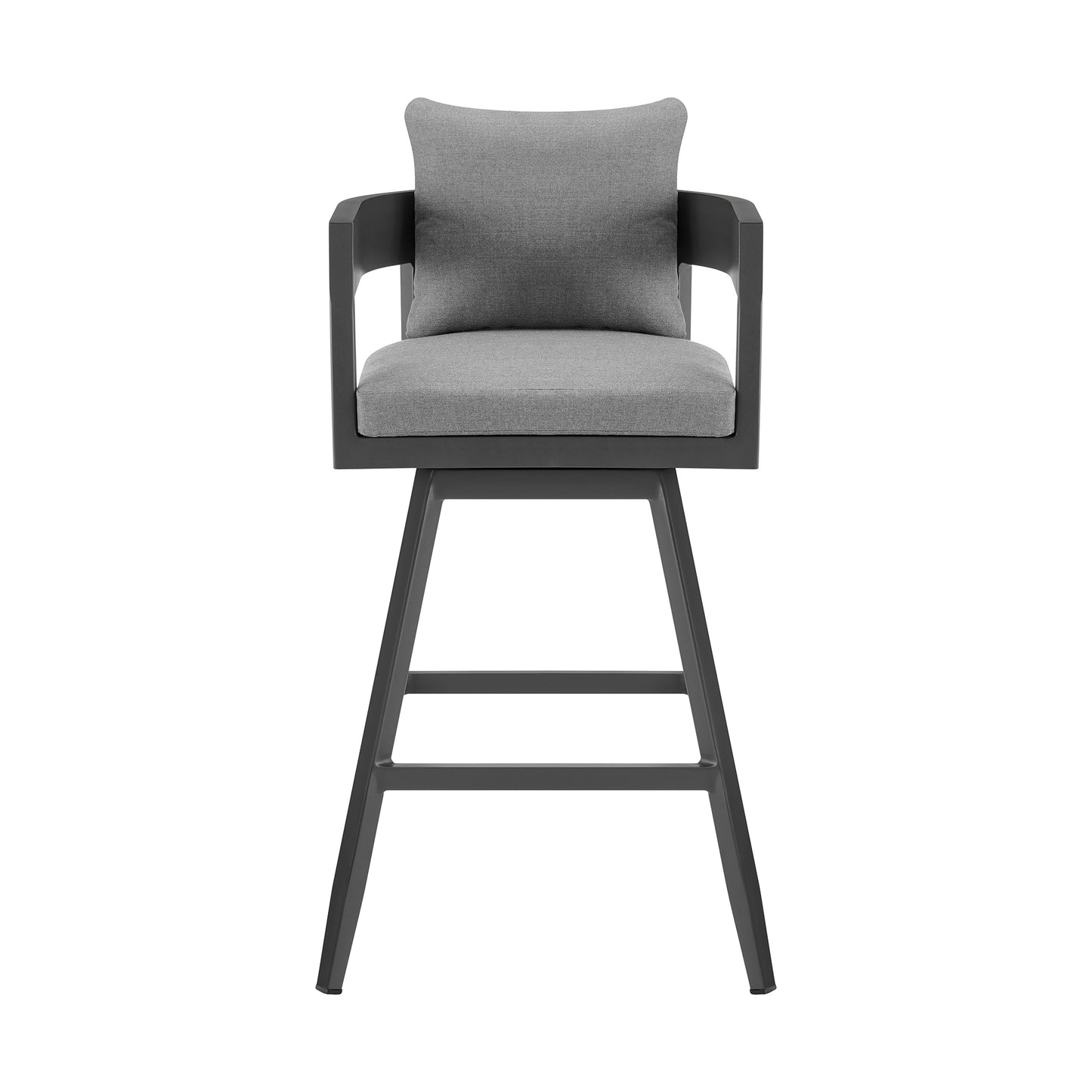 Menorca Outdoor Patio Swivel Counter Stool in Aluminum with Gray Cushions