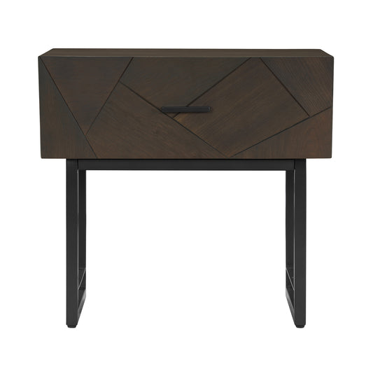Marquis 1 Drawer Oak Wood Nightstand with Black Metal Legs