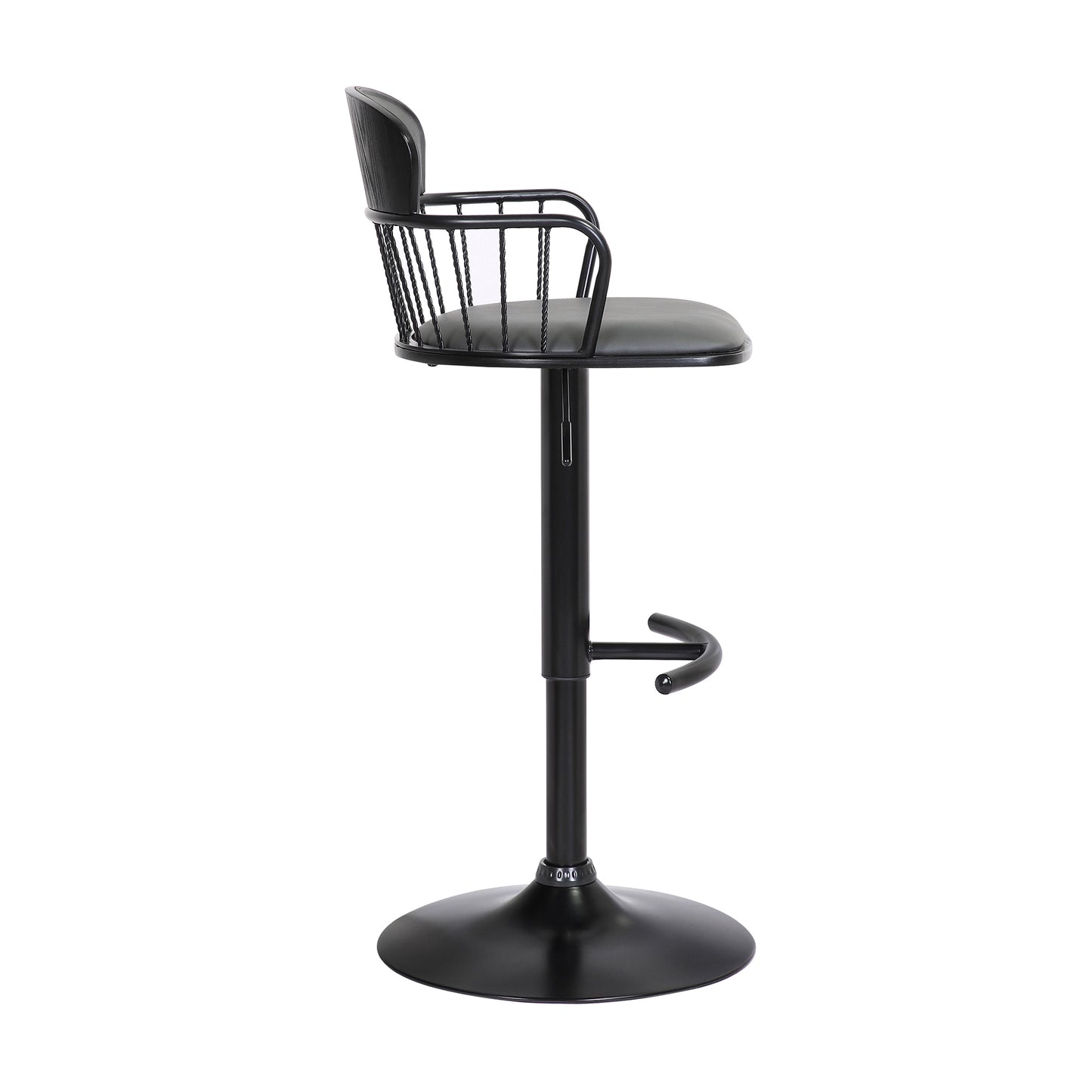 Nash Adjustable Black Wood Bar Stool with Black Metal Base