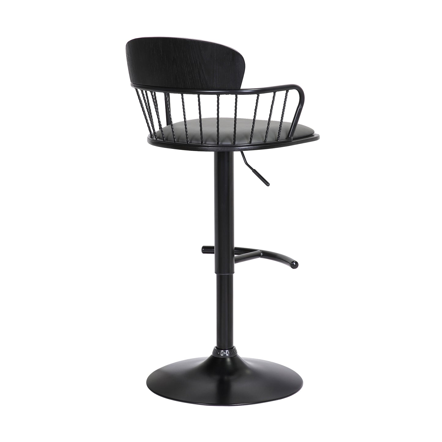 Nash Adjustable Black Wood Bar Stool with Black Metal Base