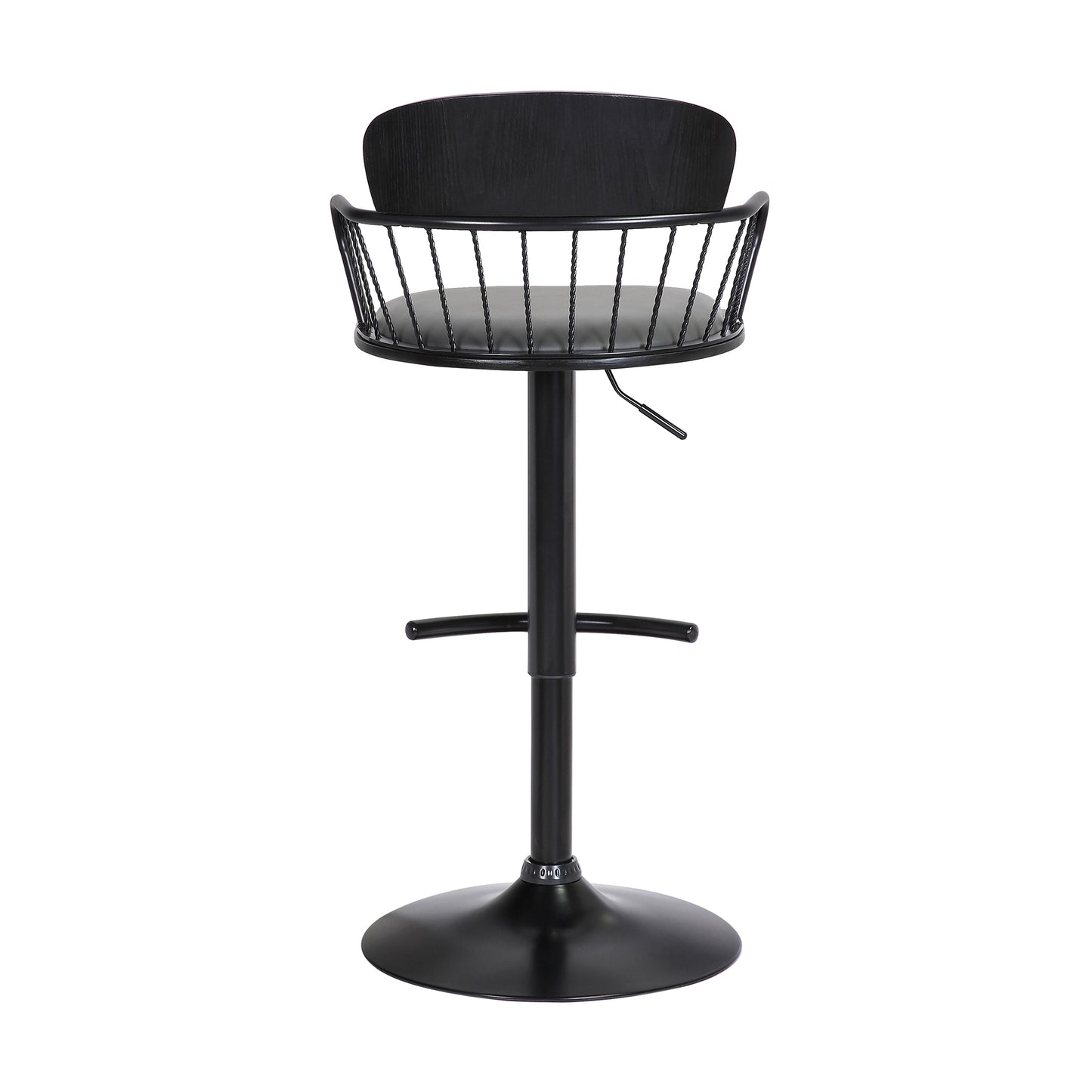 Nash Adjustable Black Wood Bar Stool with Black Metal Base