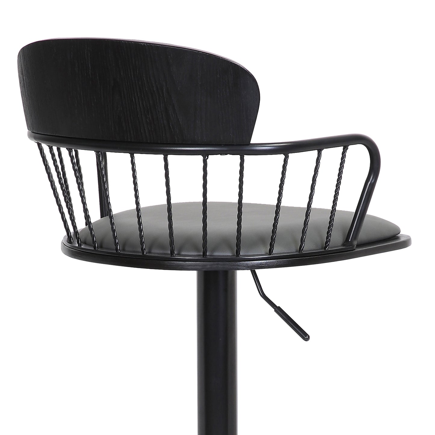 Nash Adjustable Black Wood Bar Stool with Black Metal Base