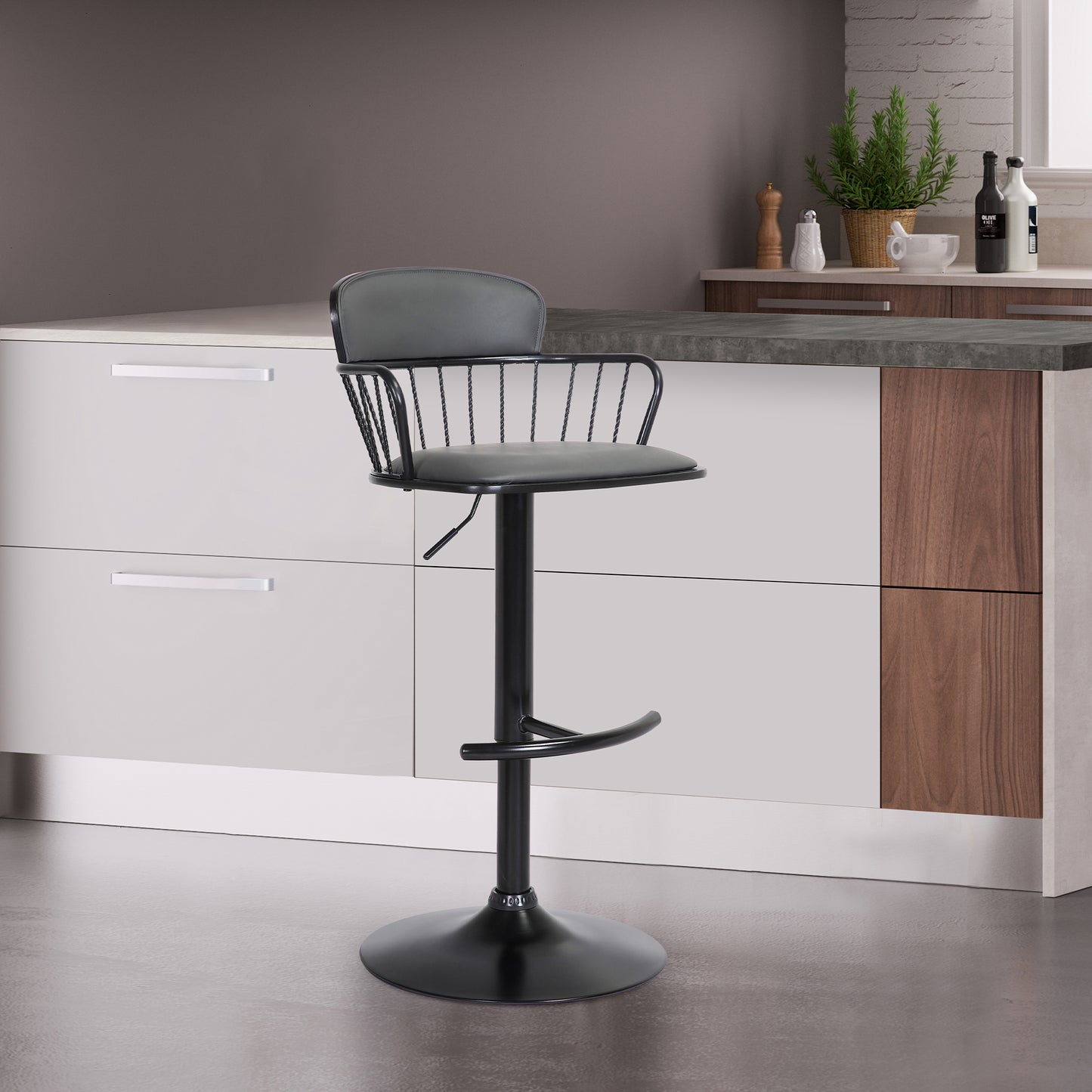 Nash Adjustable Black Wood Bar Stool with Black Metal Base