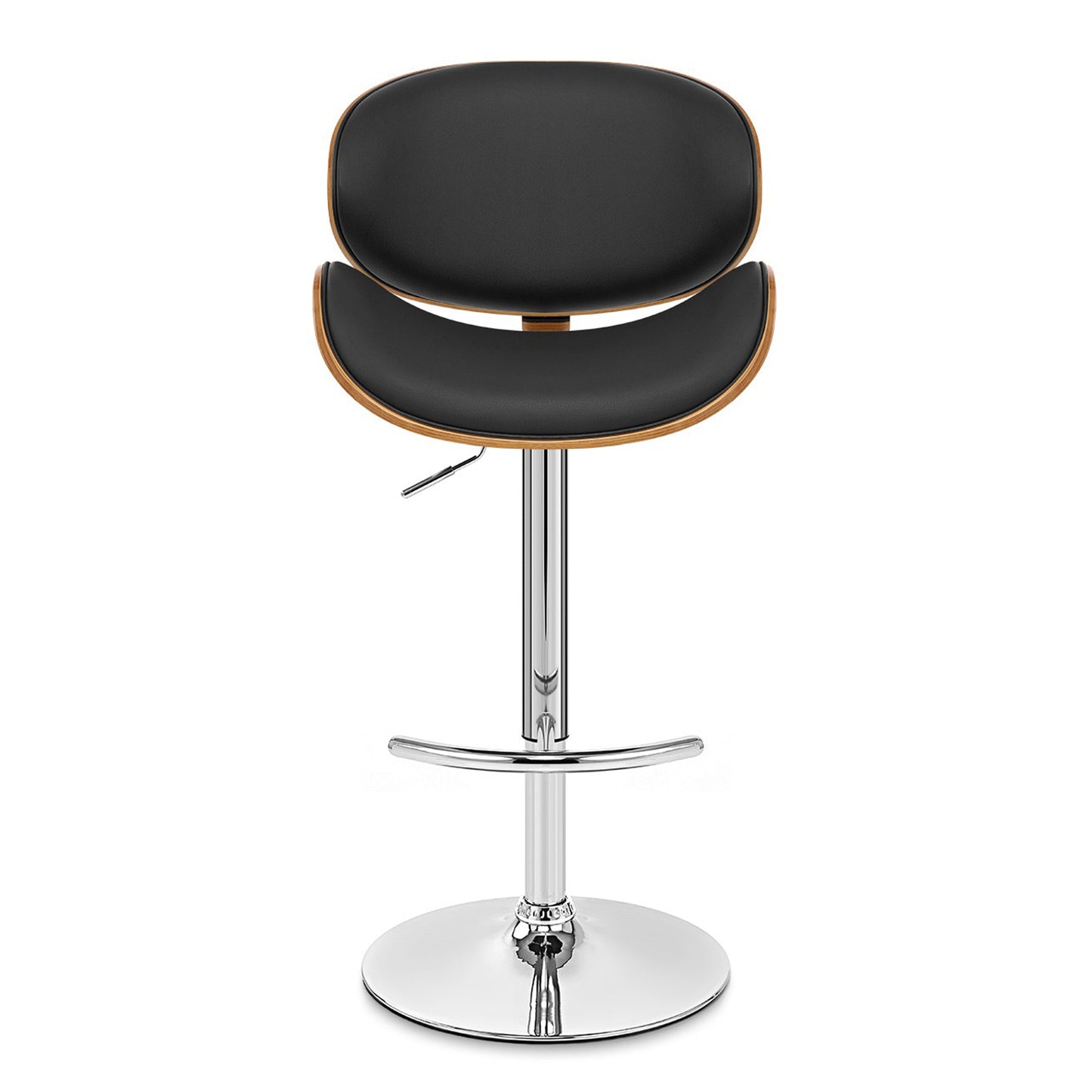 Naples Faux Leather Adjustable Height Swivel Walnut Wood and Chrome Base Bar Stool